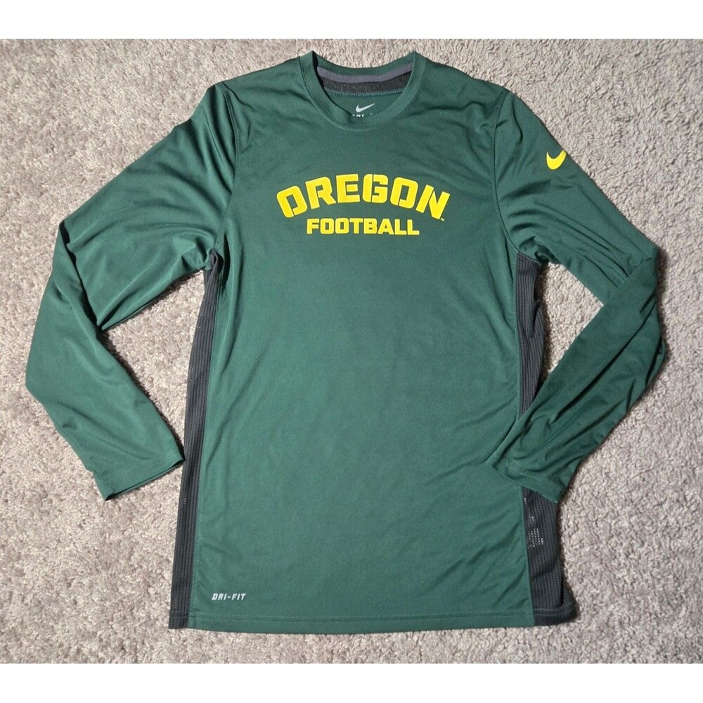 Nike Dri-fit Oregon Ducks Football Long Sleeve Mesh Shirt Green Yellow Small